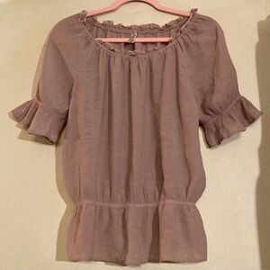 Dusty Rose Stretch Collar Ruffle Sleeve Top